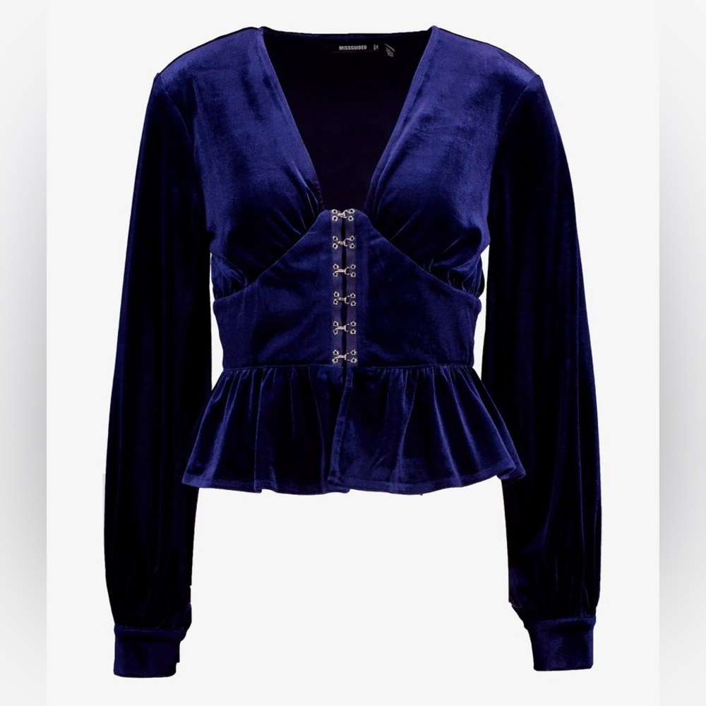 NWOT Missguided Crushed Velvet Corset Top In Dark Blue Women’s Plus Size 14